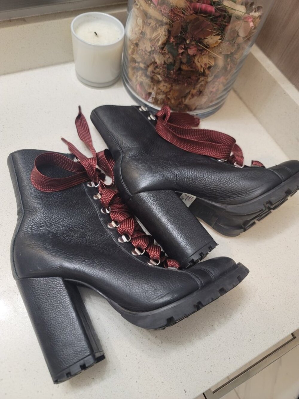 Schutz Zara Lace Up Combat Style Block Heel Booties Leather Booties Size 9 B - Picture 10 of 11